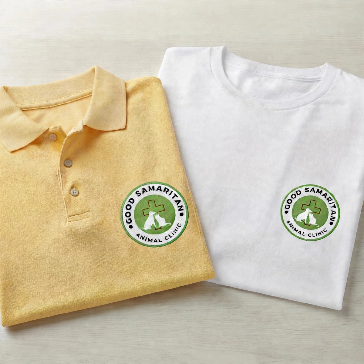Yellow polo shirt with a custom printed business logo