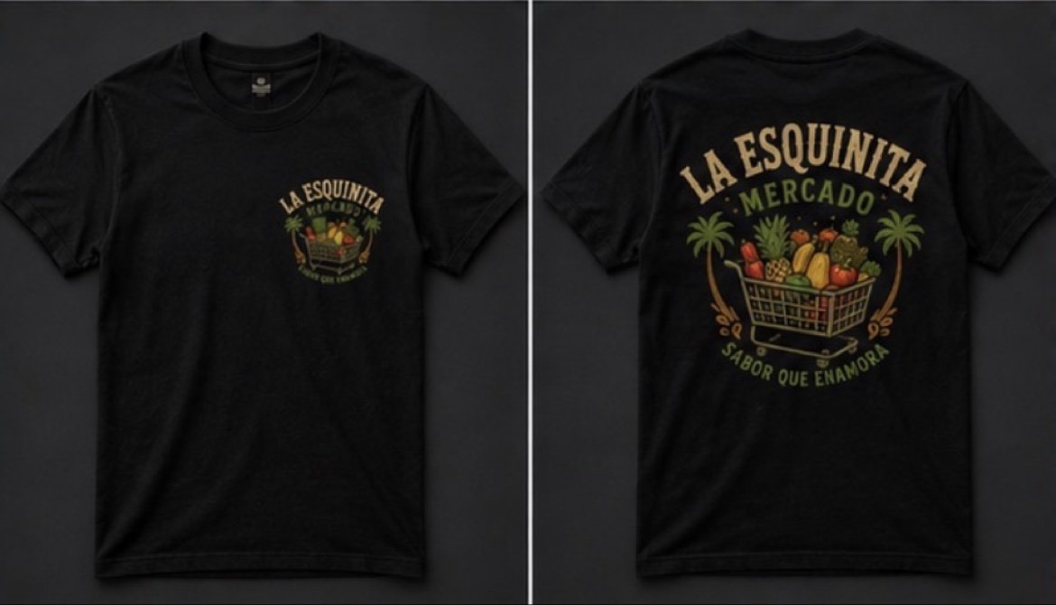Front and back views of a custom printed restaurant T-shirt